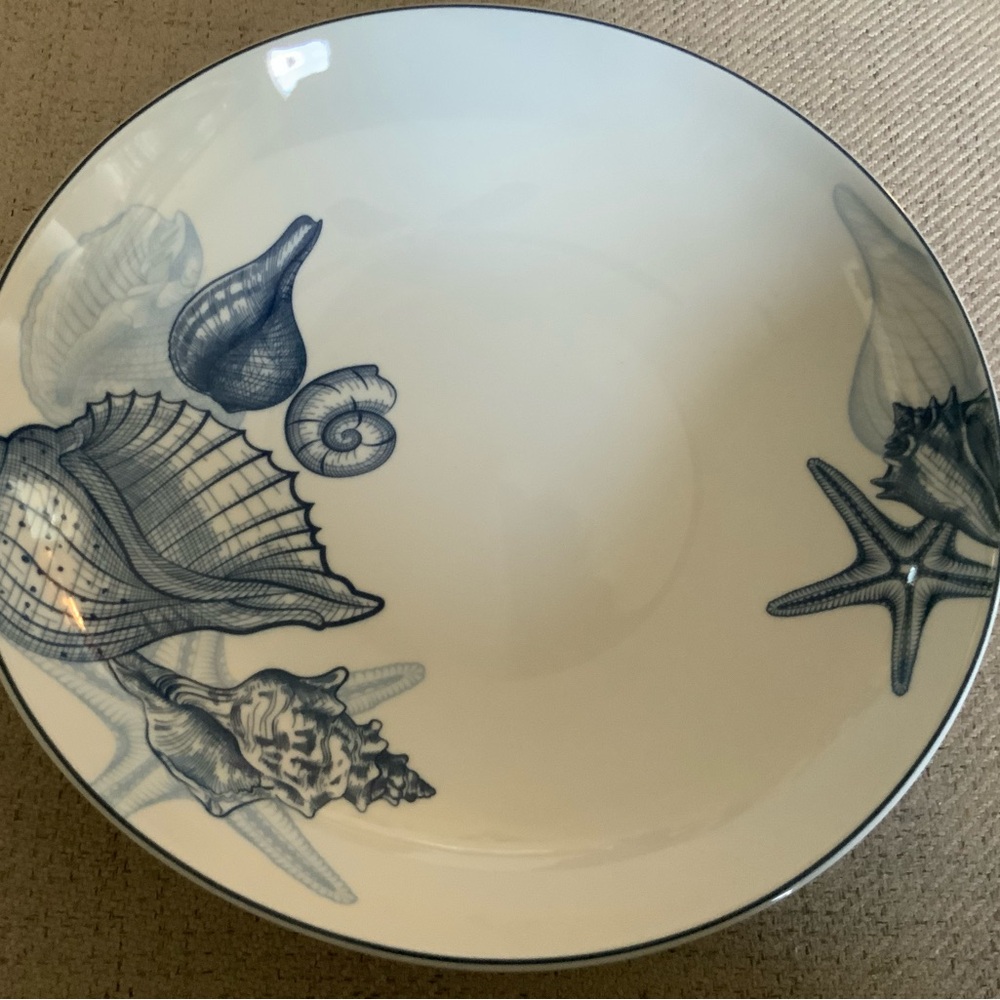 Set of SIX Blue & White Pasta Bowls Minh Long 9 Inch Porcelain